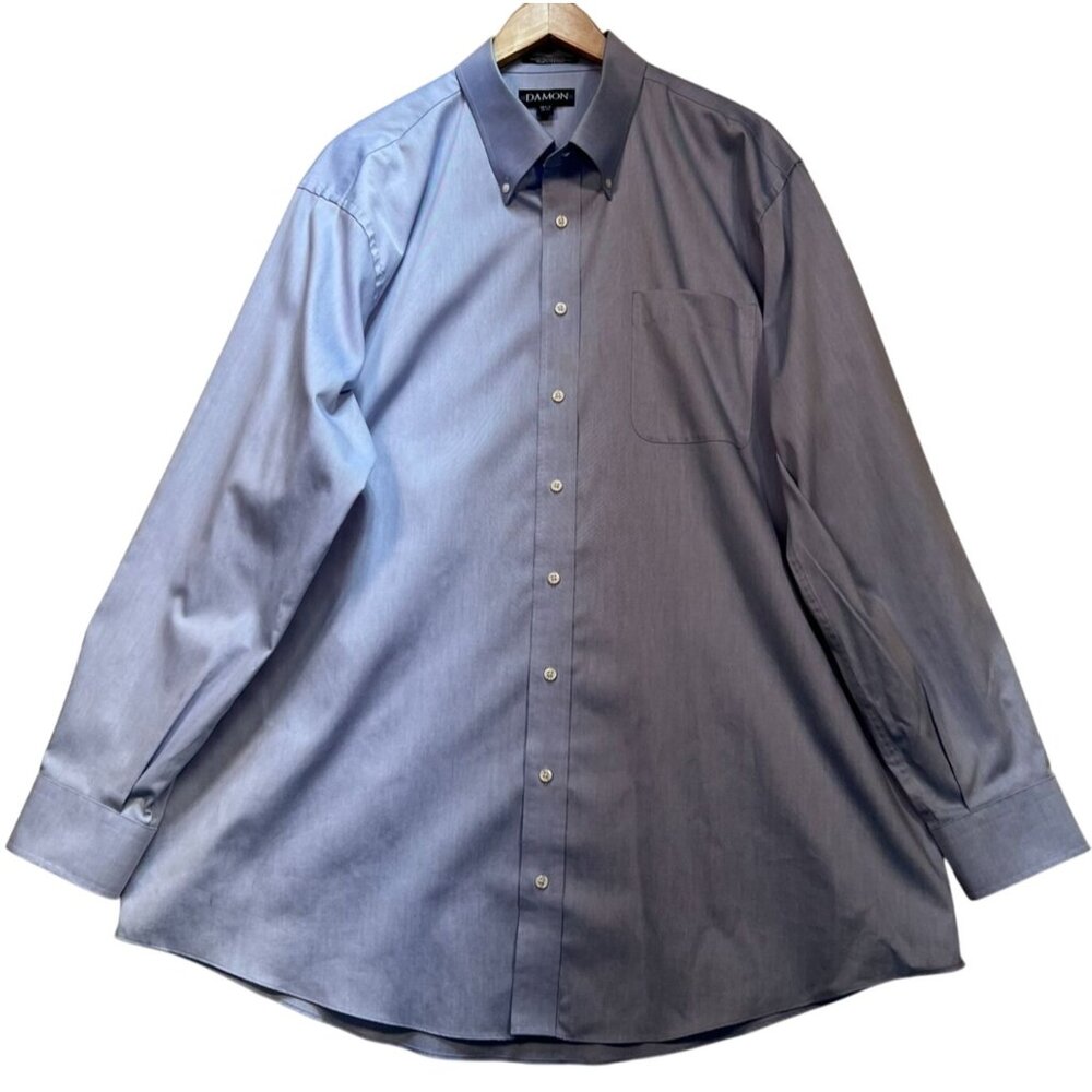 Damon Men's Button Down Dress Shirt Long Sleeve Lightweight Size 18.5 Blue Solid